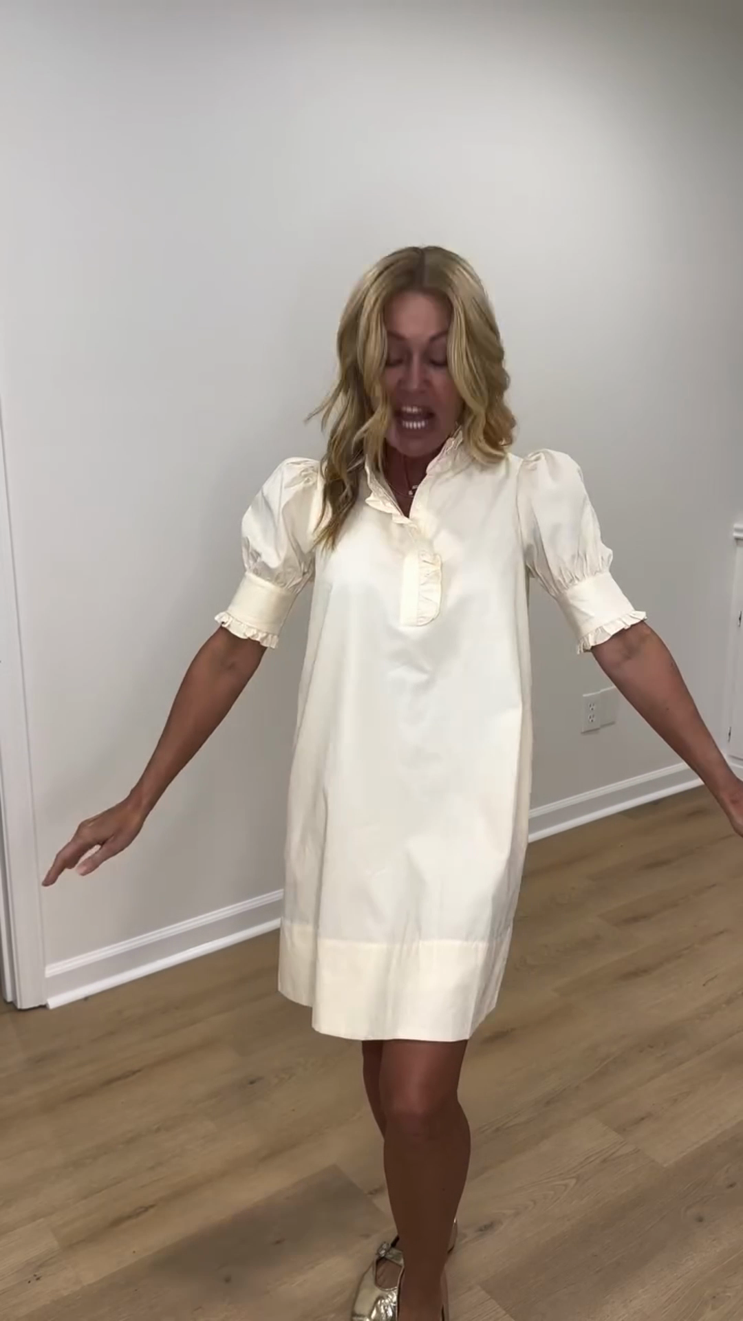 Off - White Puff - Sleeve Shift Dress