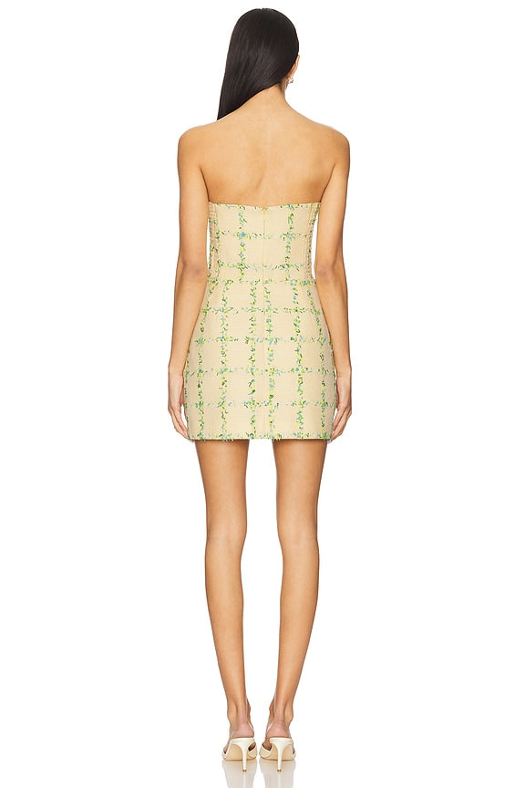 Beige Strapless Tweed Mini Dress