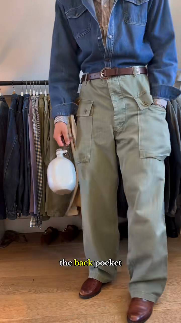 Olive Green Wide - Leg Cargo Pants with Large Back Pocket