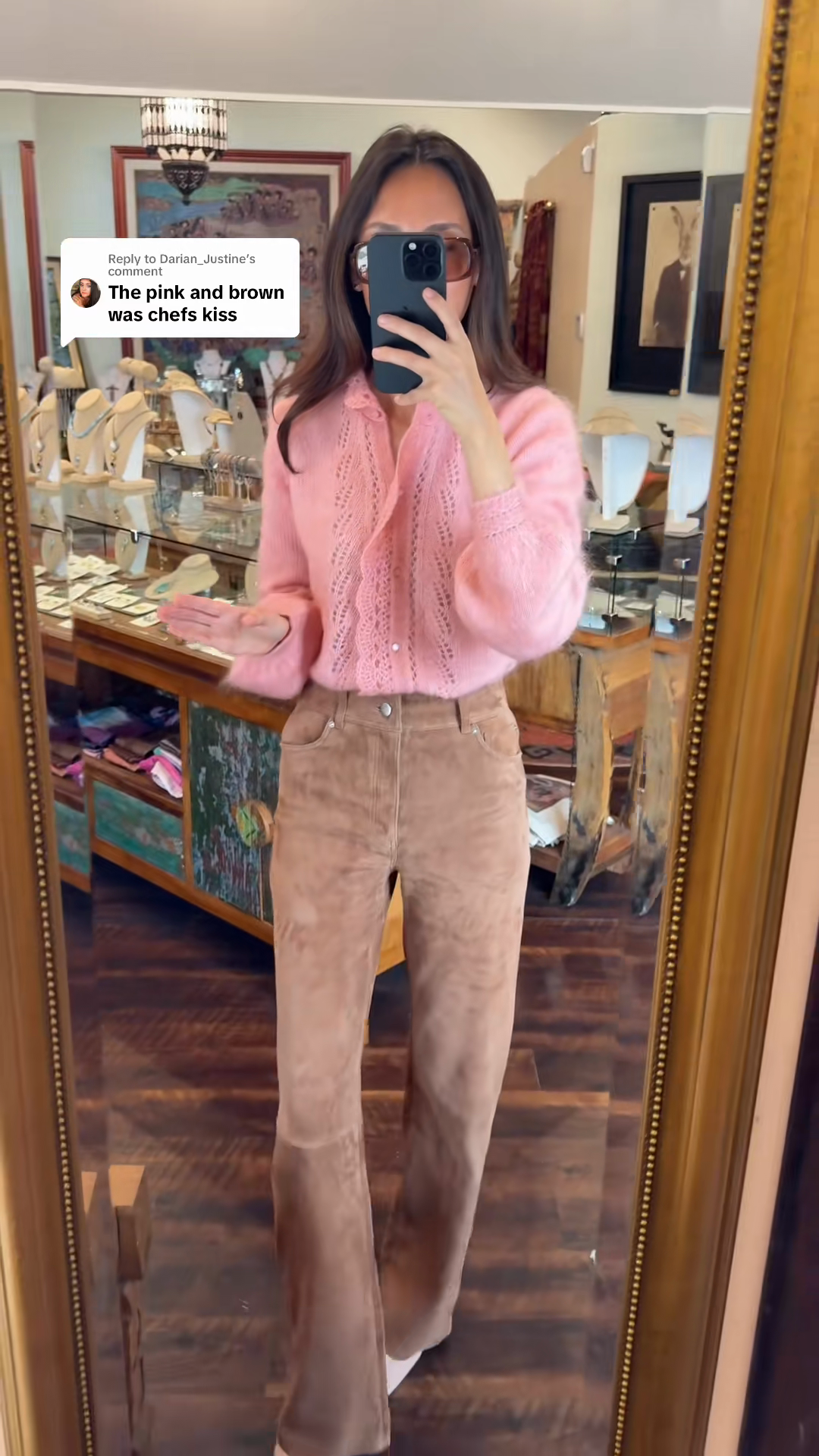 Tan Suede Flare - Leg Pants