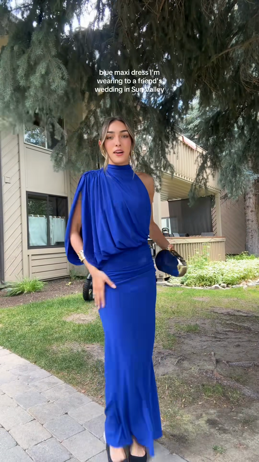 Royal Blue Asymmetrical Halter Maxi Dress