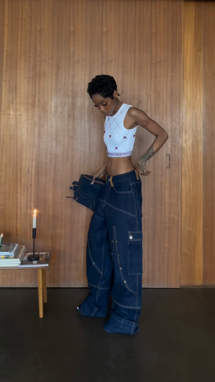 Wide - Leg Denim Cargo Jeans