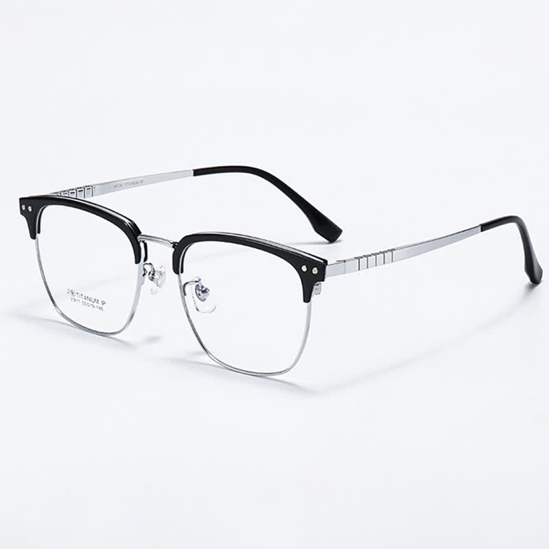 Spykay™ EG26801 Semi-Rimless Square Titanium Frame Anti-blue Light Browline Glasses