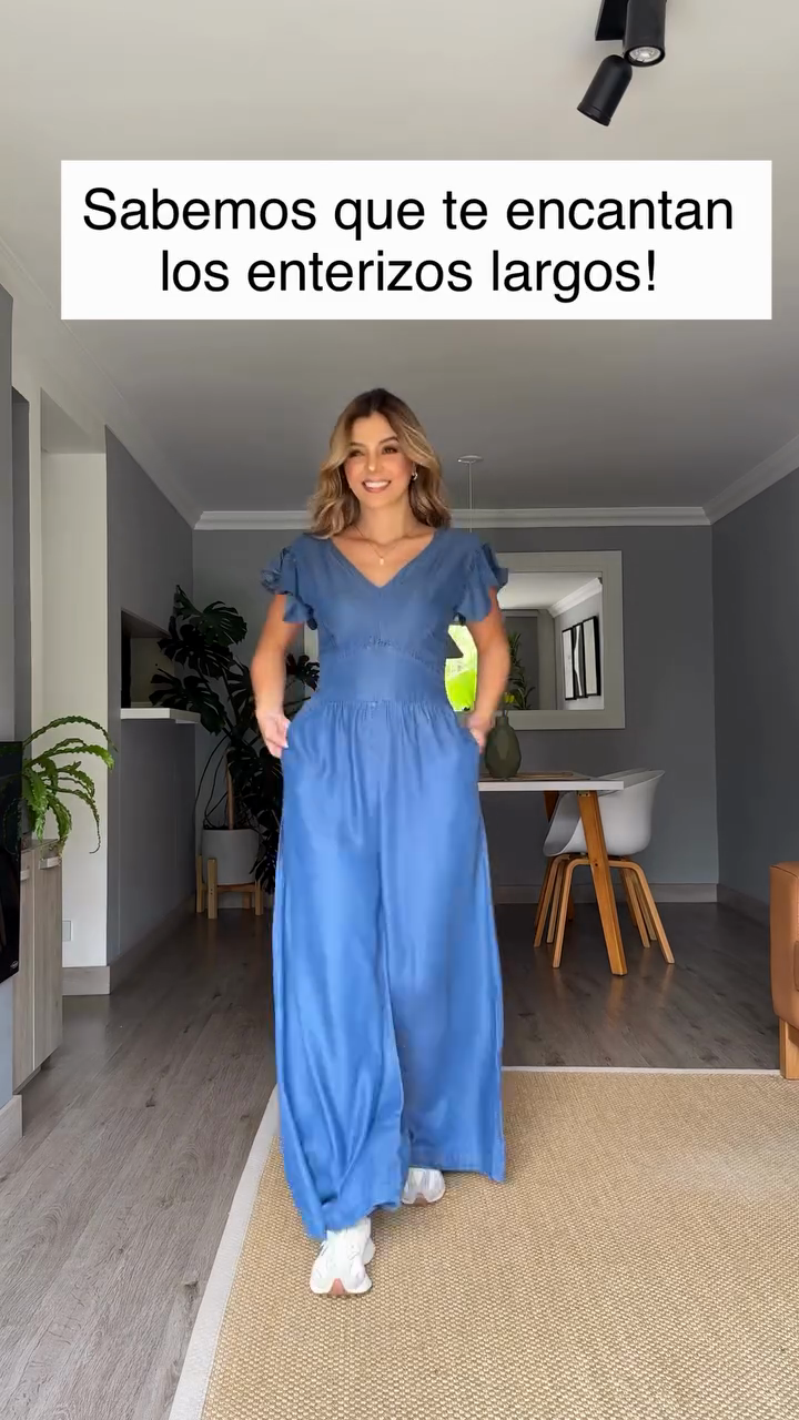 Denim Ruffle - Sleeve Jumpsuit