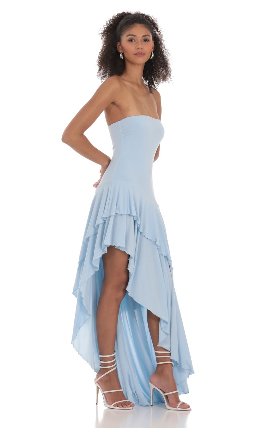 Strapless Ruffle Asymmetrical Maxi Dress