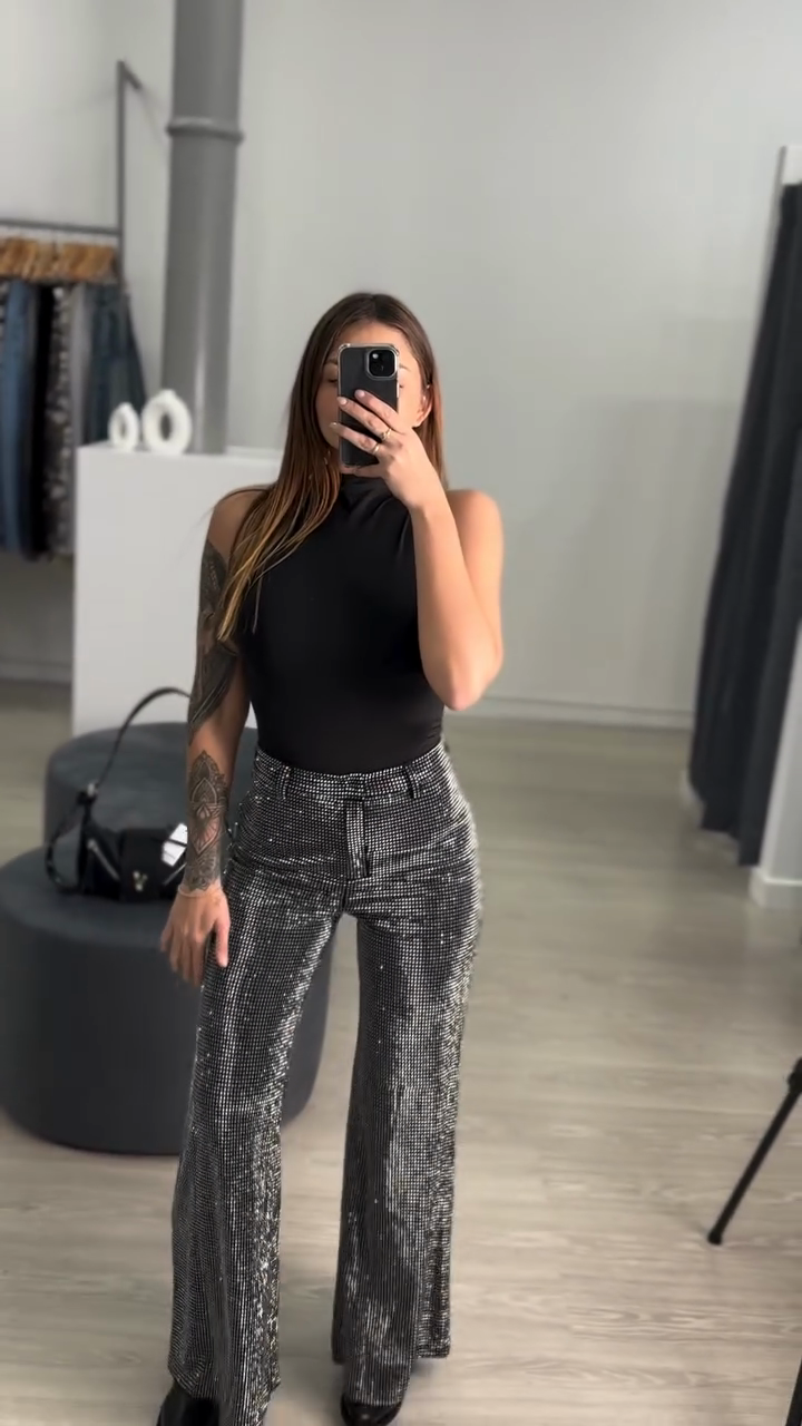 Silver Sequin - Embellished Flared Jeans