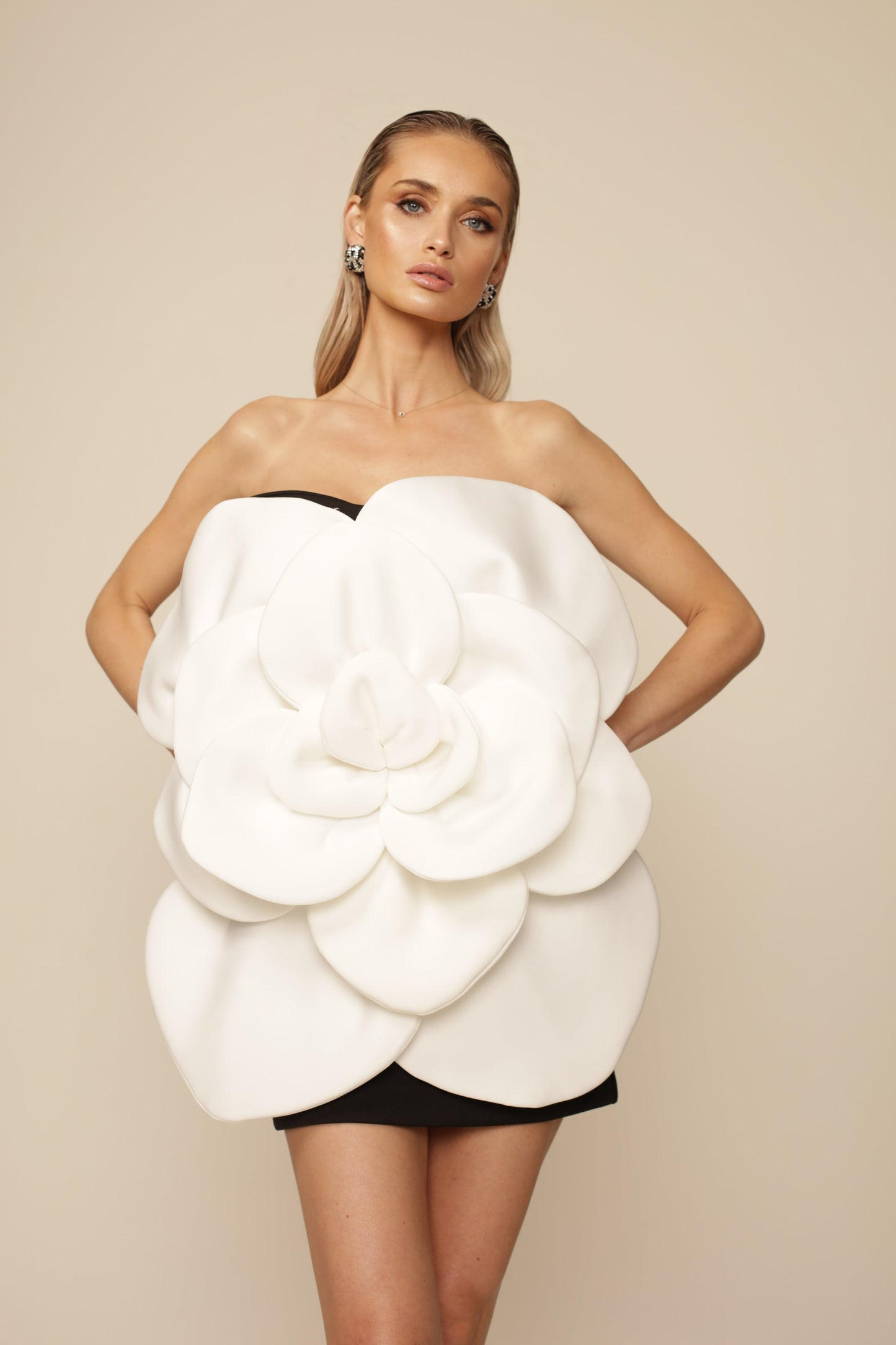 Pink Strapless 3D Flower Mini Dress