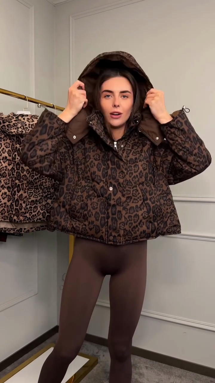 Leopard Print Puffer Jacket with Detachable Hood