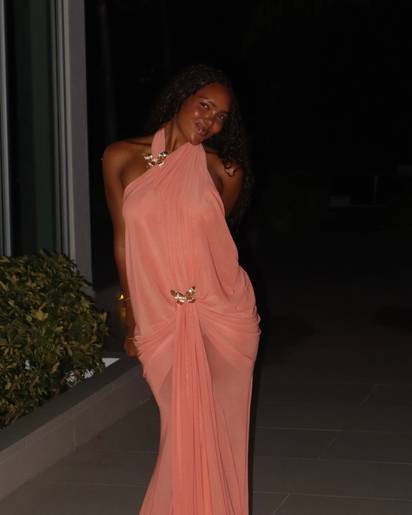 Peach Halter Maxi Dress