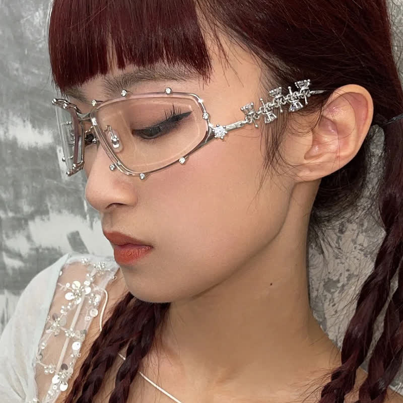 Spykay™ EG26751 Rhinestone Decor Geometric Frame Hipster Y2K Glasses