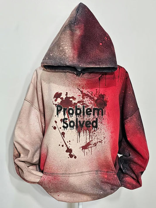 Unisex Vintage Bloody "problem Solved" Hoodie