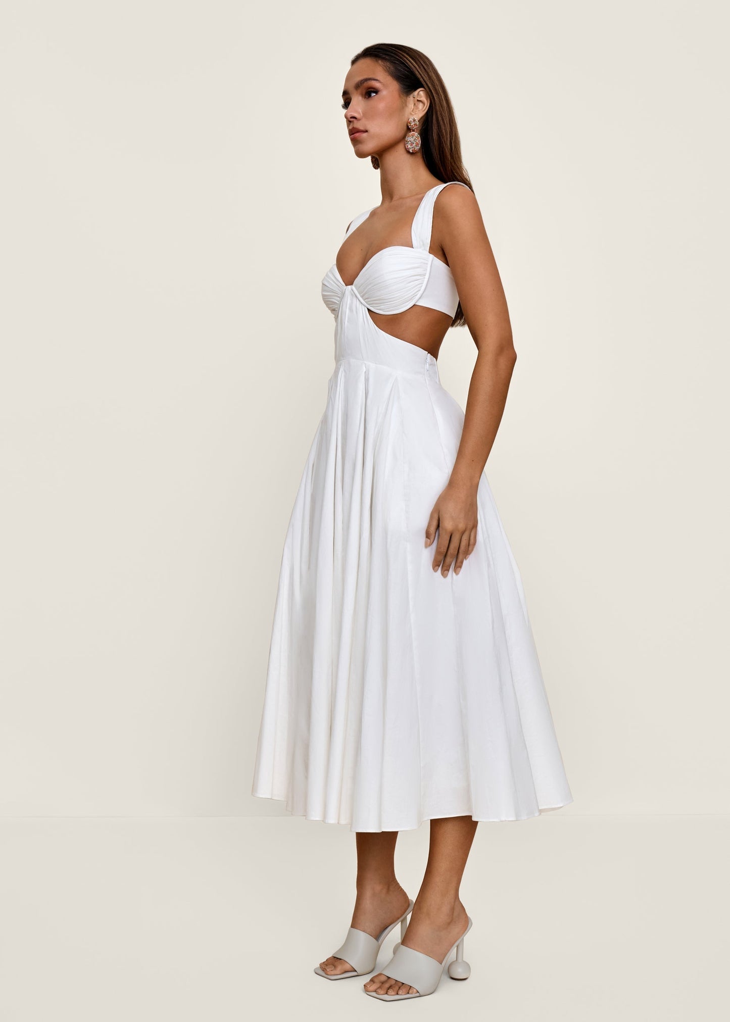 White Cut - Out Bustier Midi Dress