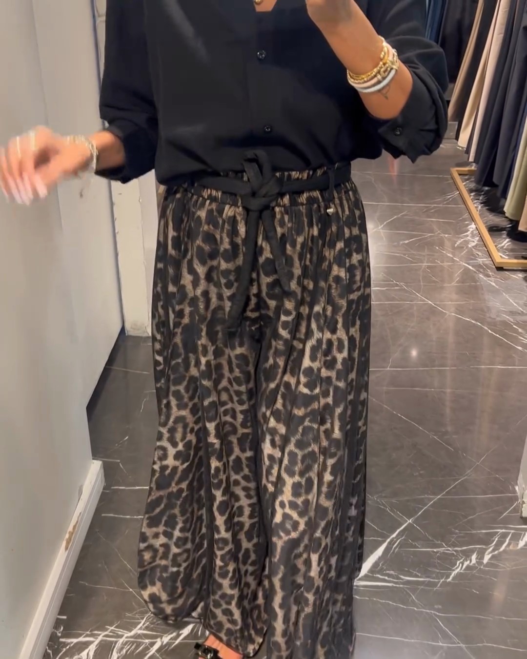 Leopard Print Mesh Wide-Leg Pants