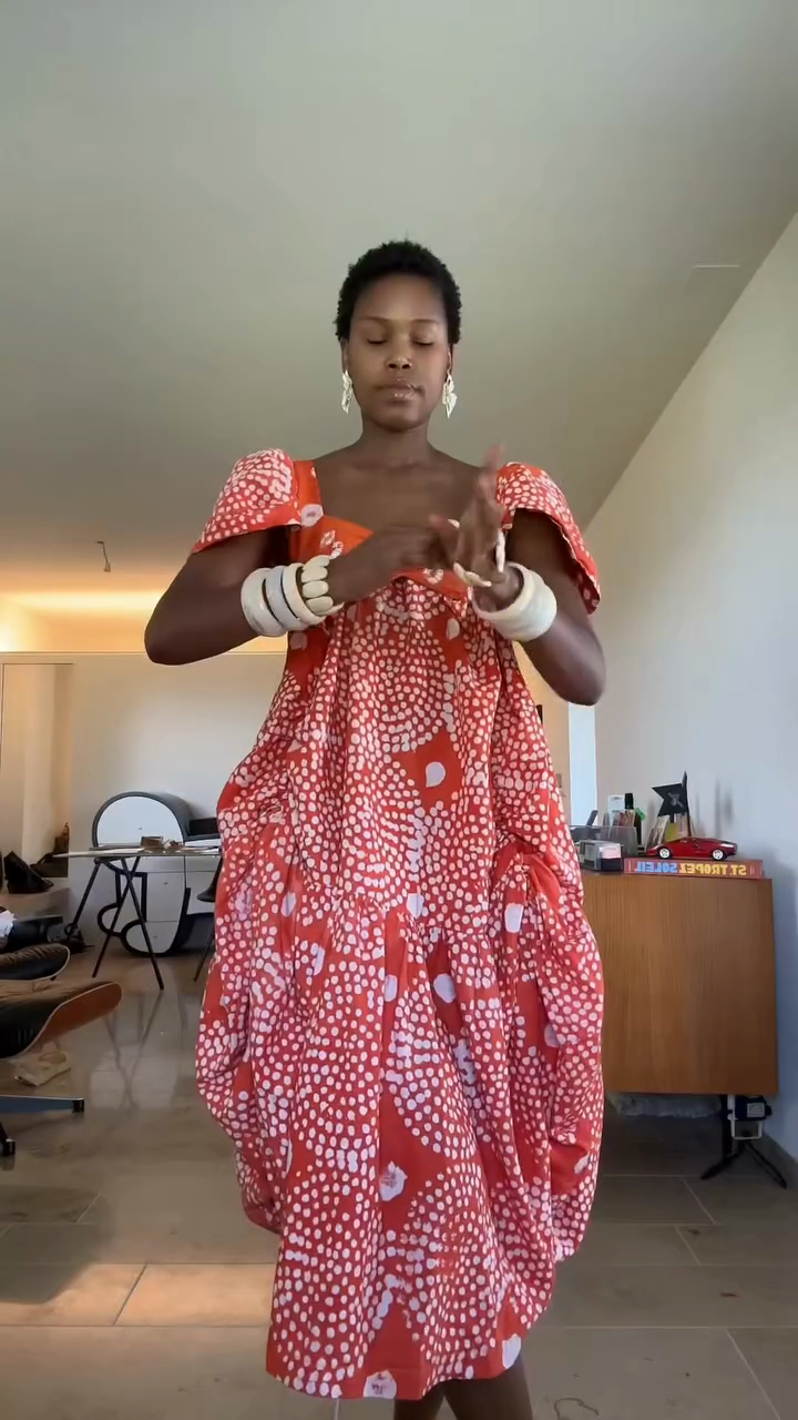 Red Polka Dot Puff - Sleeve Midi Dress