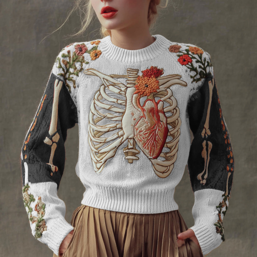 Halloween Antique Human Anatomy Splicing Knitted Sweater