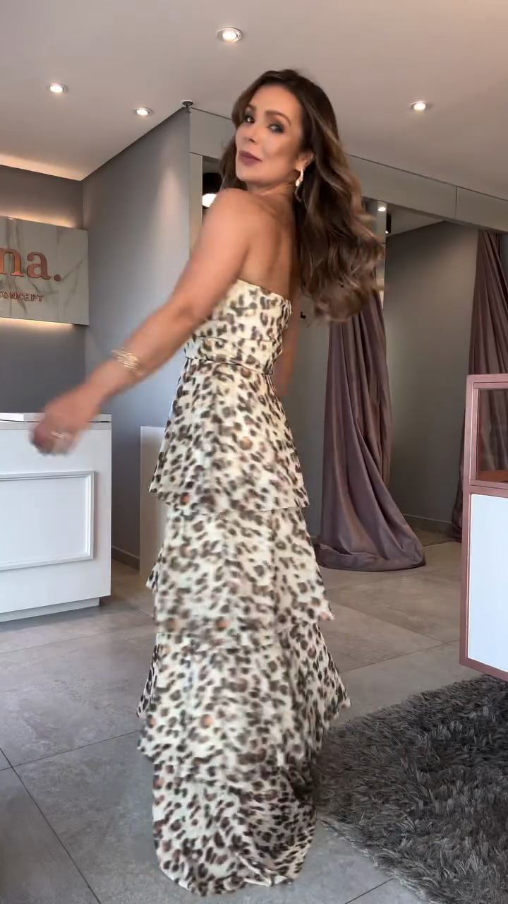 Leopard - Print Strapless Tiered Maxi Dress