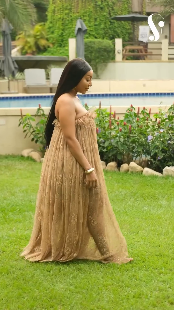 Beige Strapless Embroidered Maxi Dress