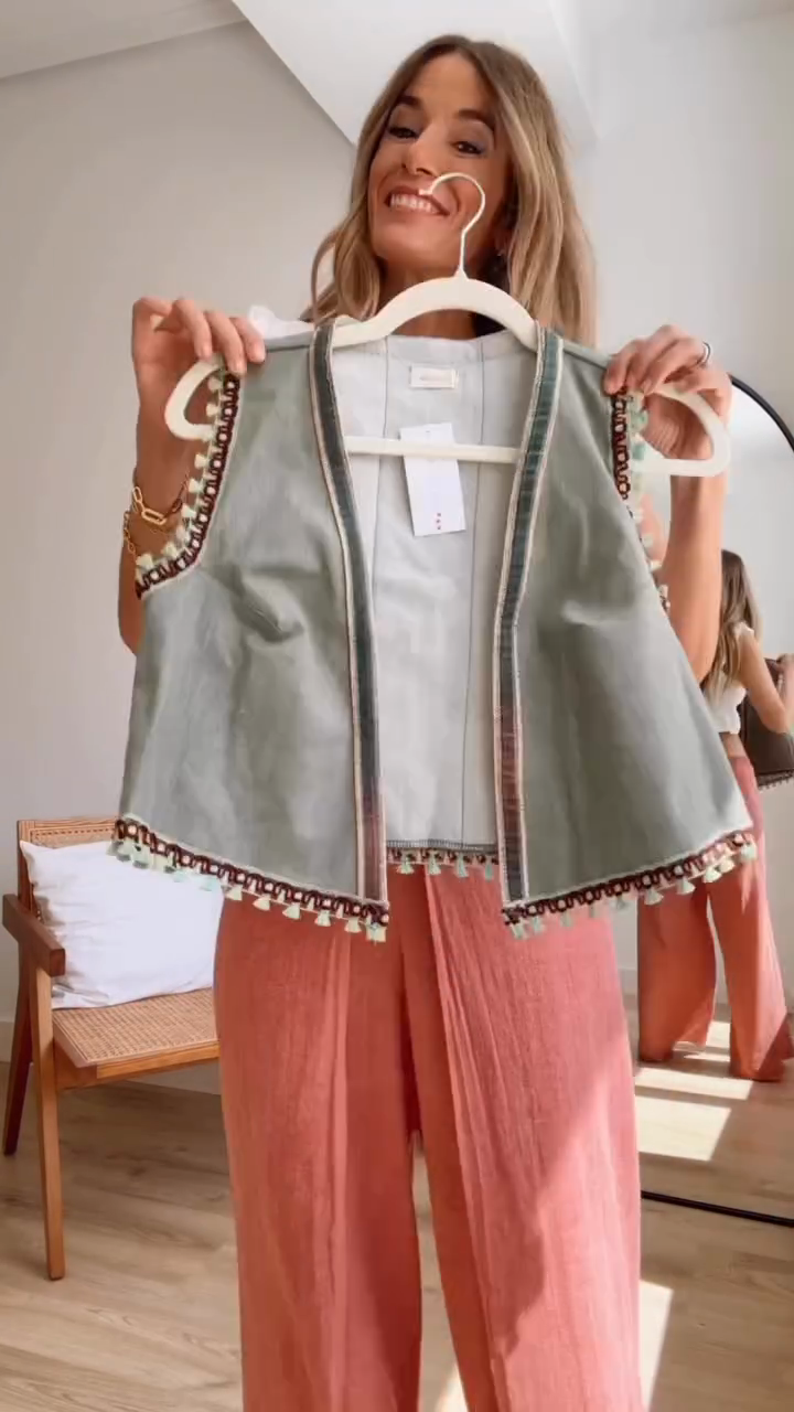 Light Green Embroidered Sleeveless Denim Vest