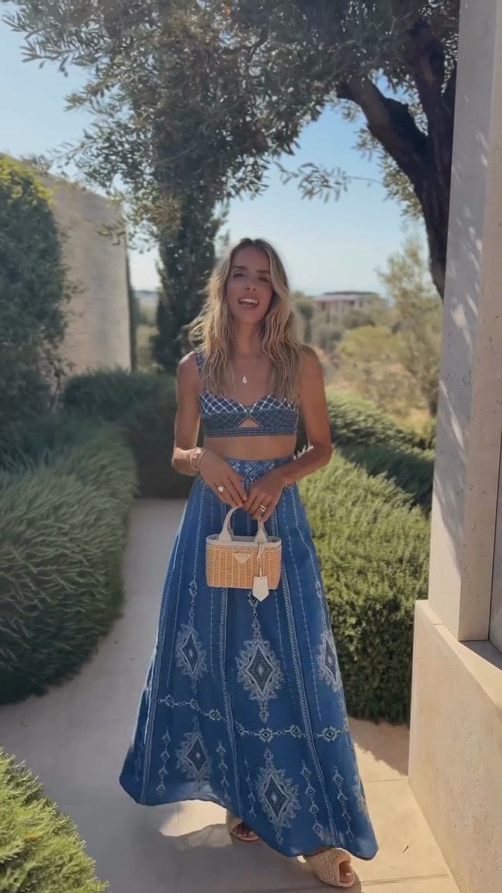 Blue Boho - style Crop Top and Maxi Skirt Set