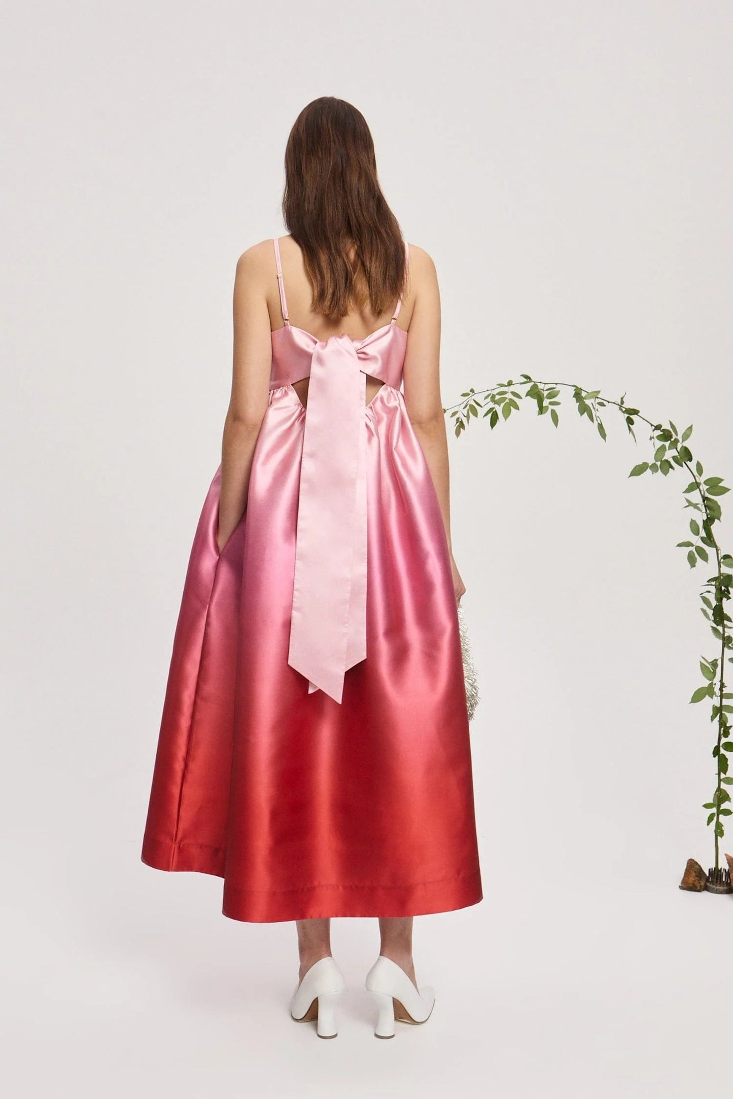 Pink to Red Ombre Satin Maxi Dress