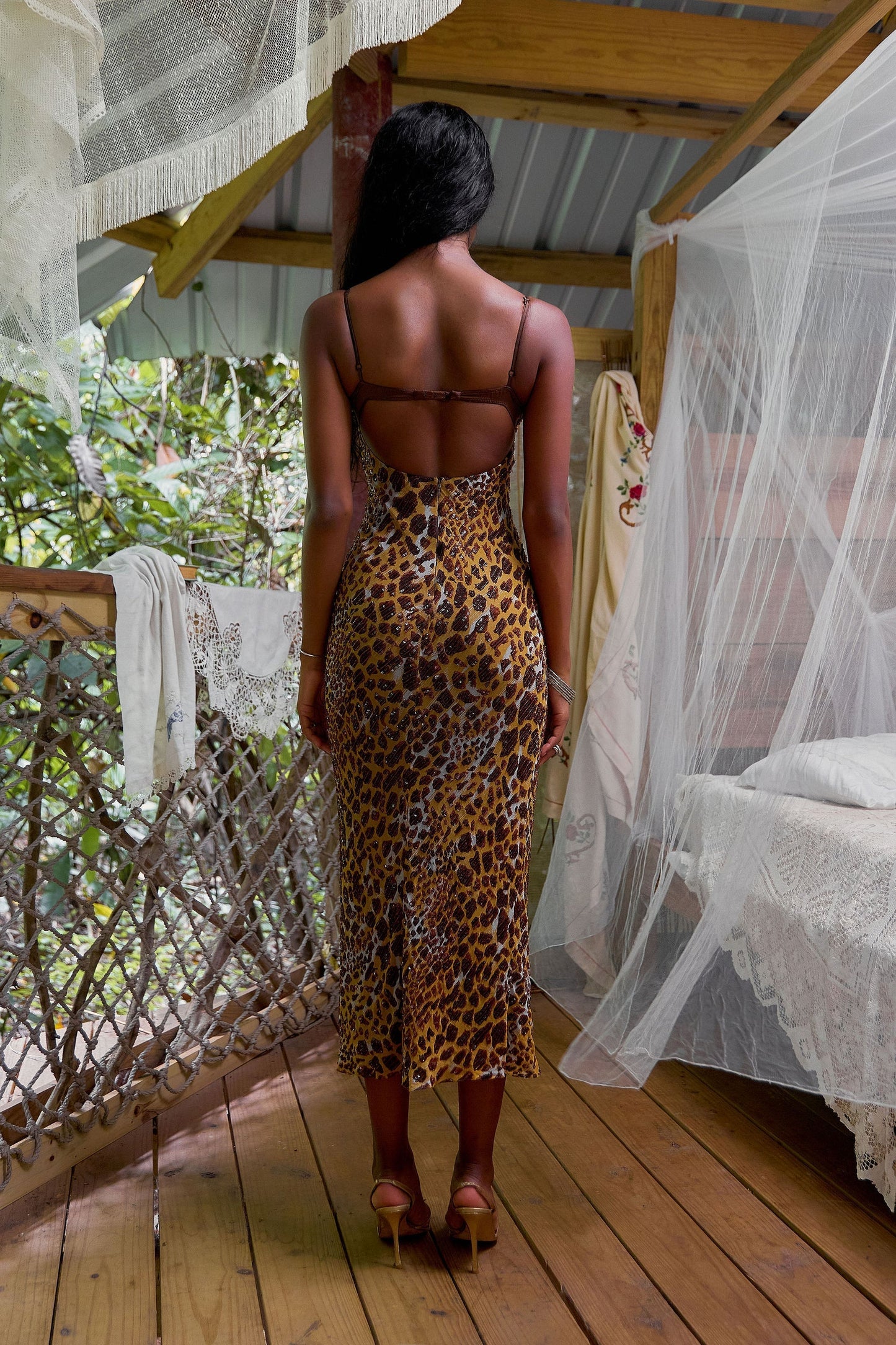 Leopard - Print Lace - Trimmed Slip Dress