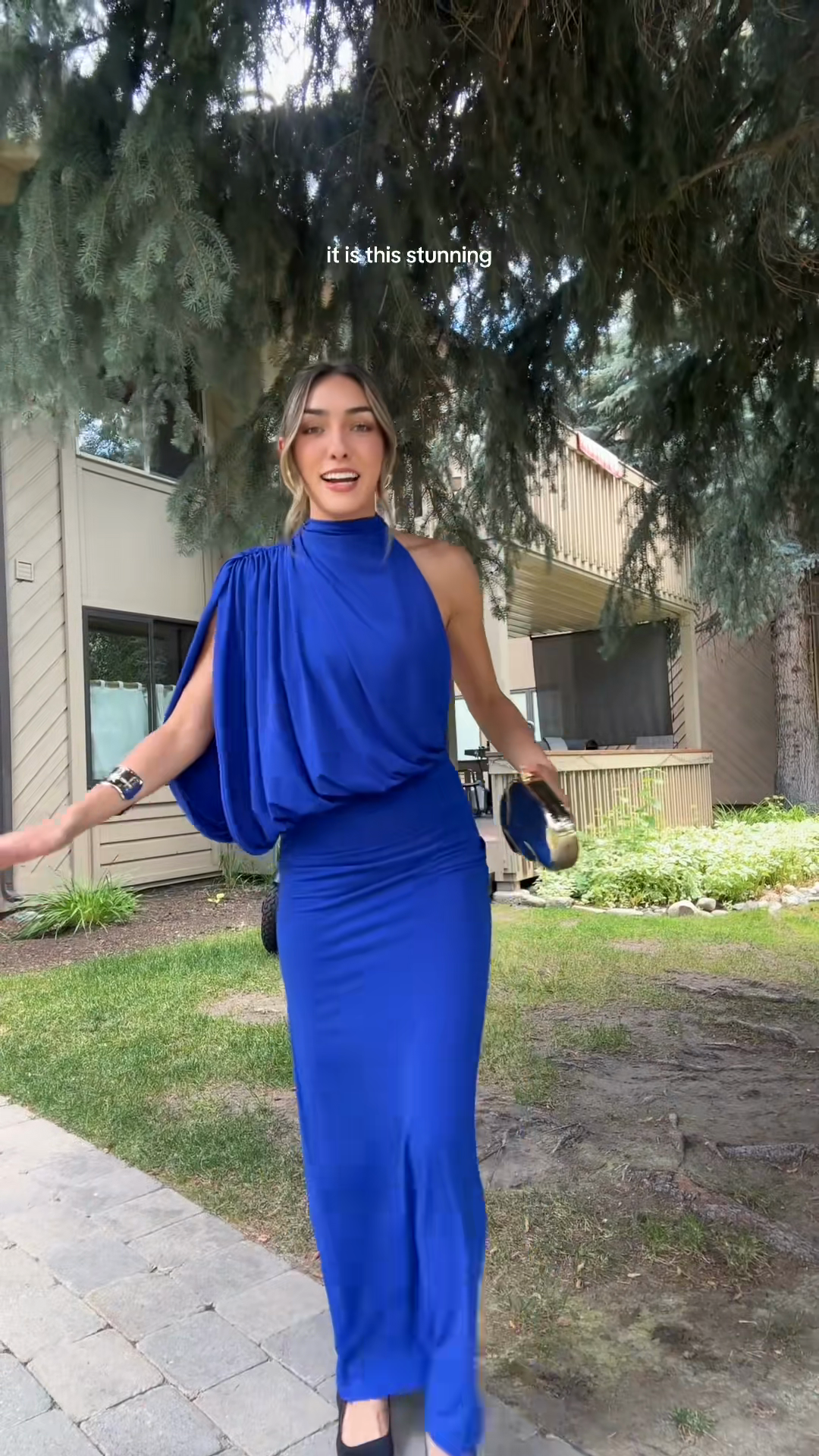 Royal Blue Asymmetrical Halter Maxi Dress