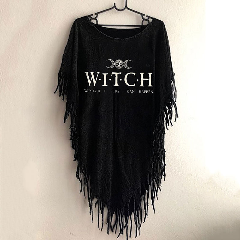 Women's Funny Halloween Witch Whatever I Try Can Happen Fringed Top