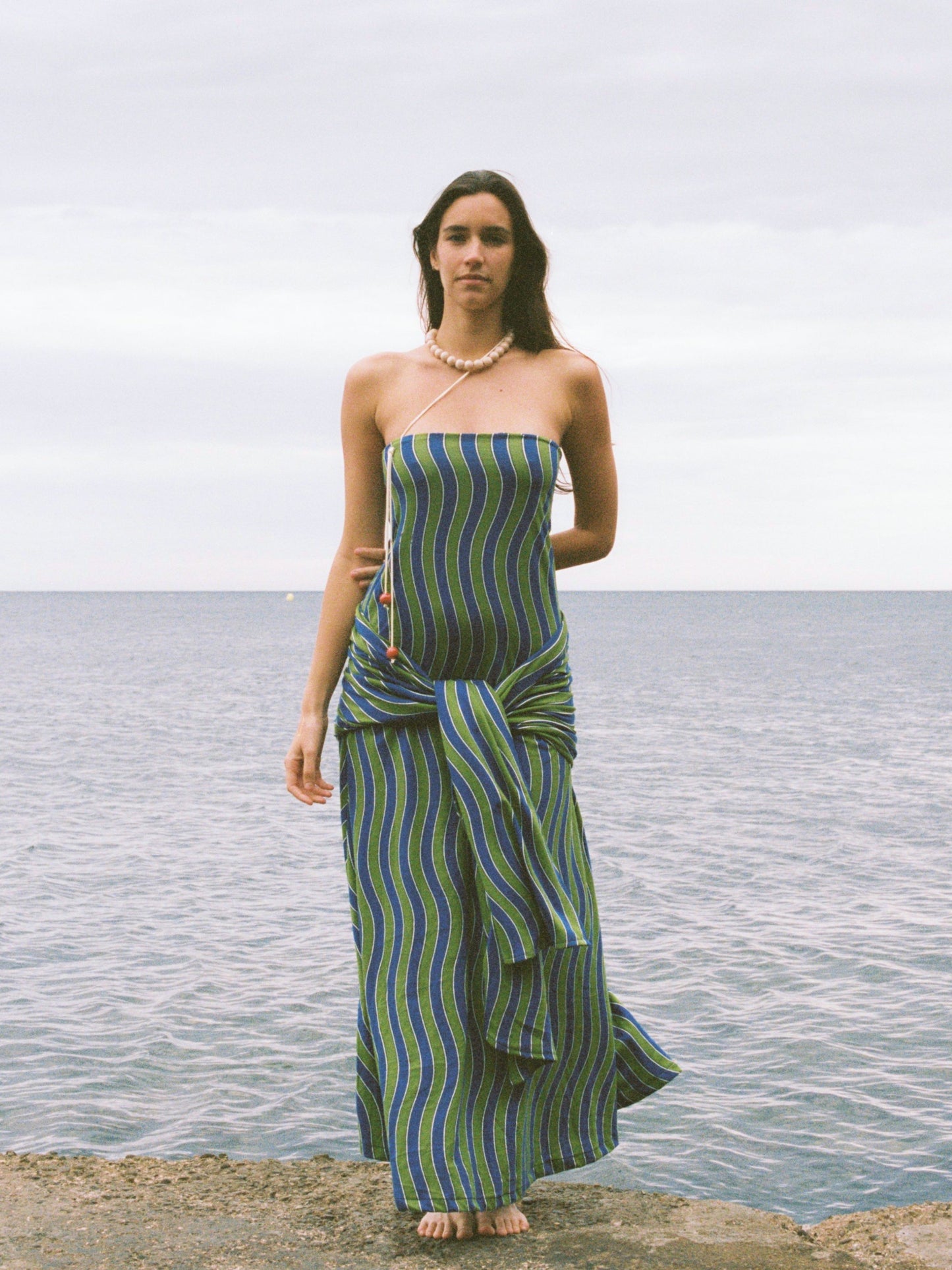 Striped Strapless Maxi Dress