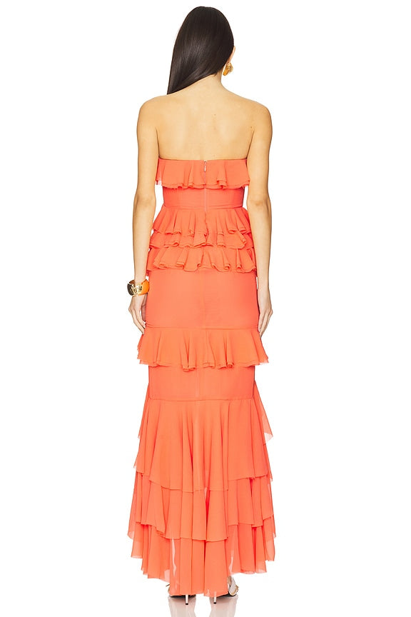 Strapless Ruffled Maxi Dress