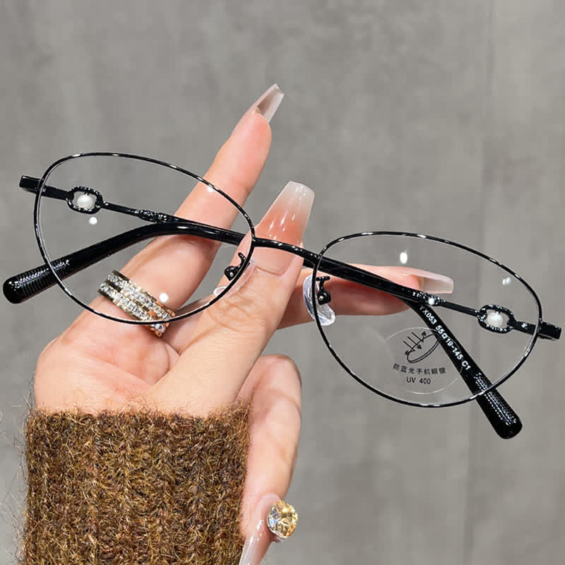 Spykay™ EG26731 Fashion Lightweight Oval Titanium Frame Anti-blue Light Pearl Decor Glasses