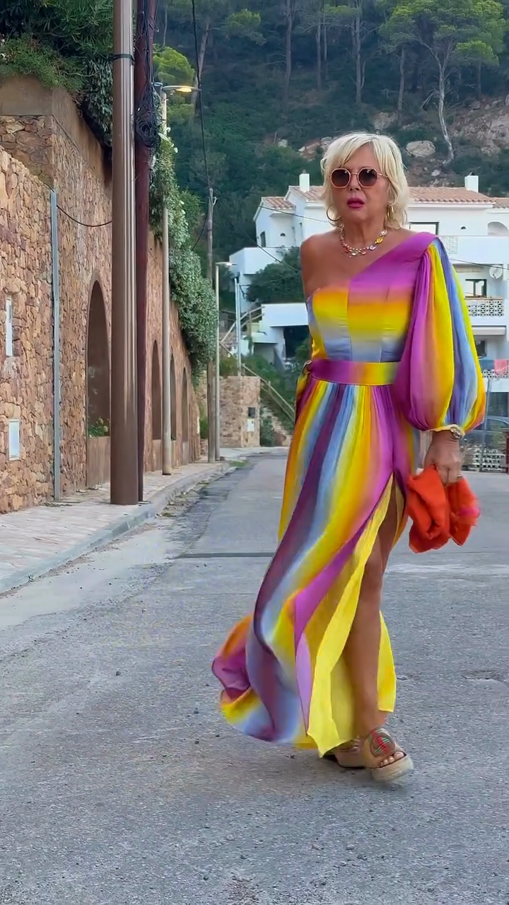 Rainbow Ombre One - Shoulder Maxi Dress