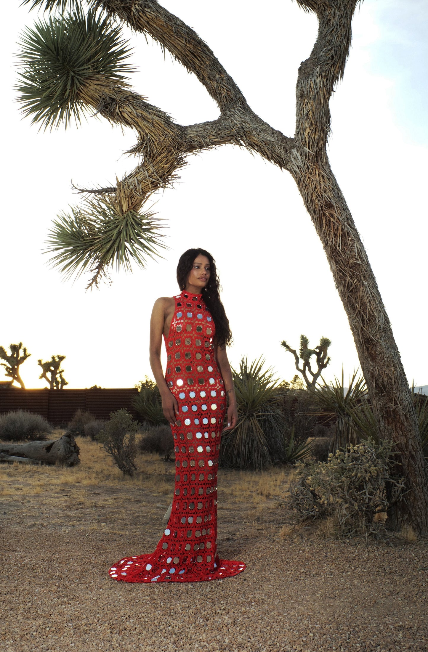 Red Crochet Mirror - Embellished Maxi Dress