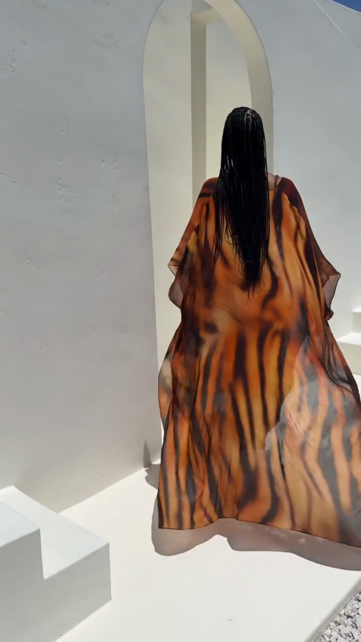 Tiger - Print Kaftan Maxi Dress
