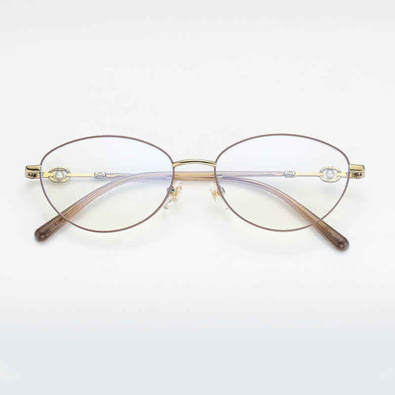 Spykay™ EG26731 Fashion Lightweight Oval Titanium Frame Anti-blue Light Pearl Decor Glasses