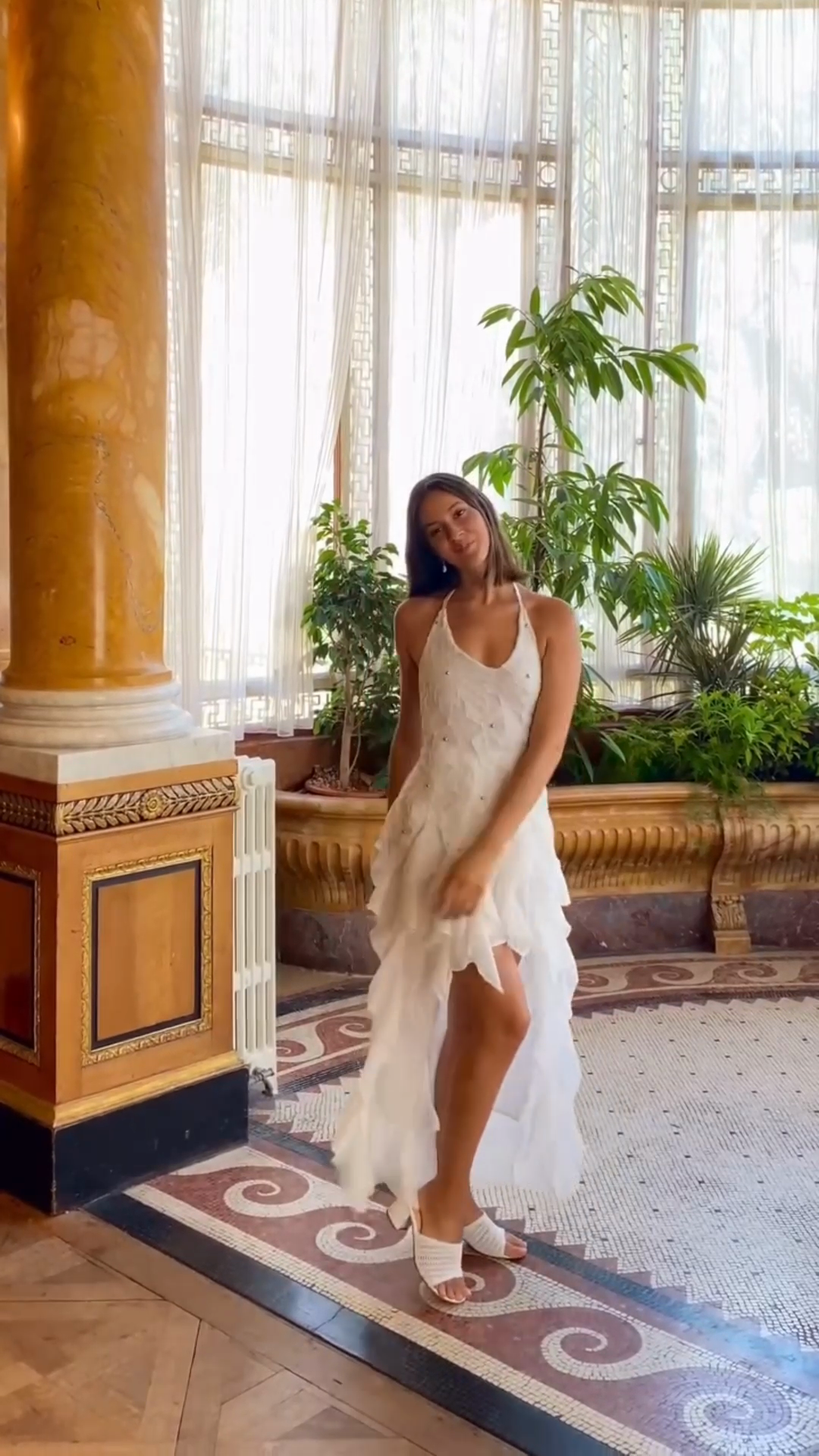 White Asymmetrical Ruffled Halter Mini - Maxi Dress