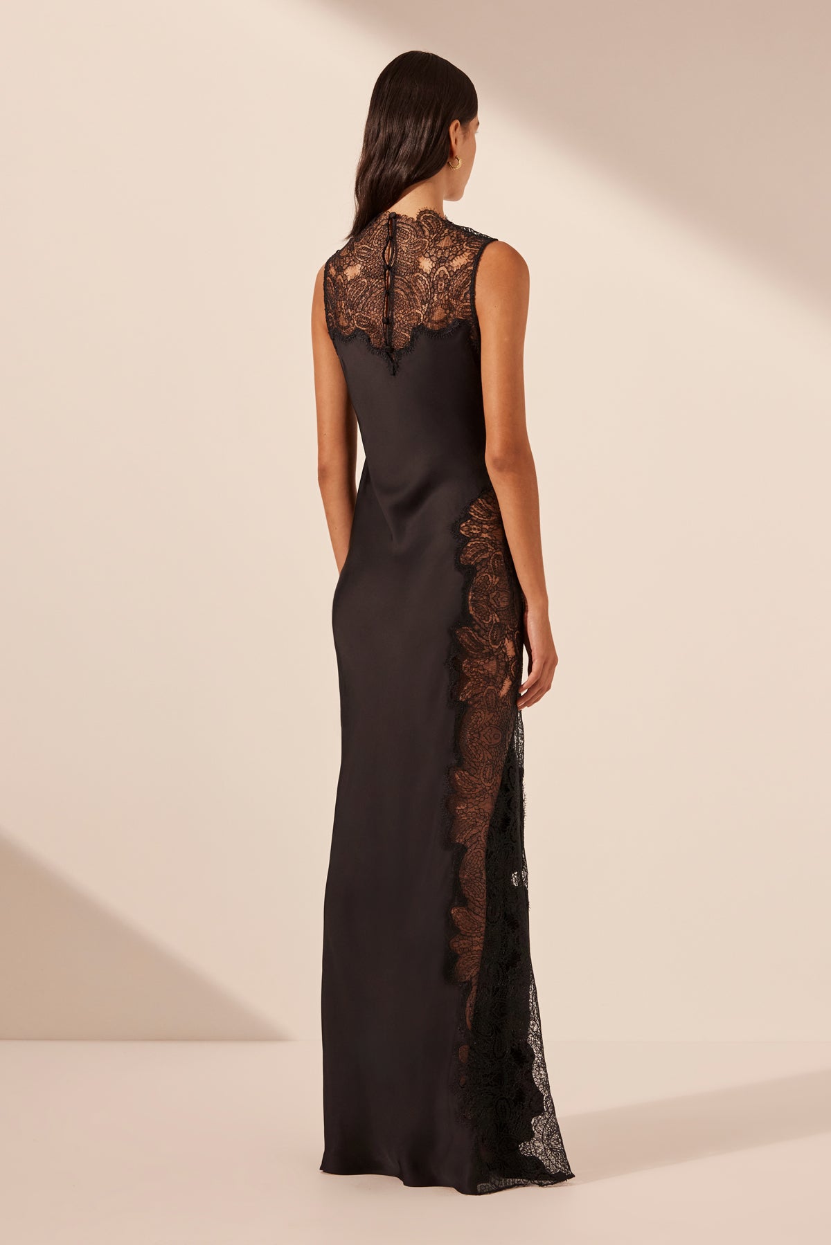 Satin Maxi Dress with Lace Appliqués