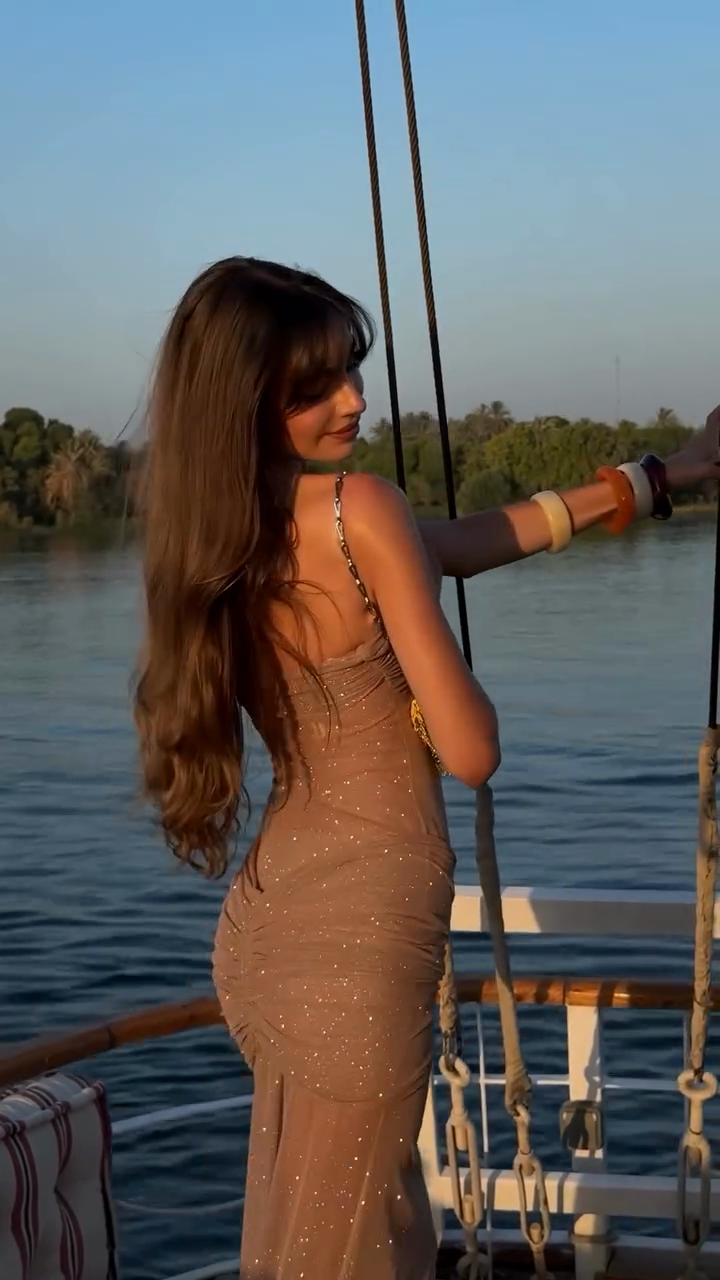 Shimmering Beige Strapless Maxi Dress