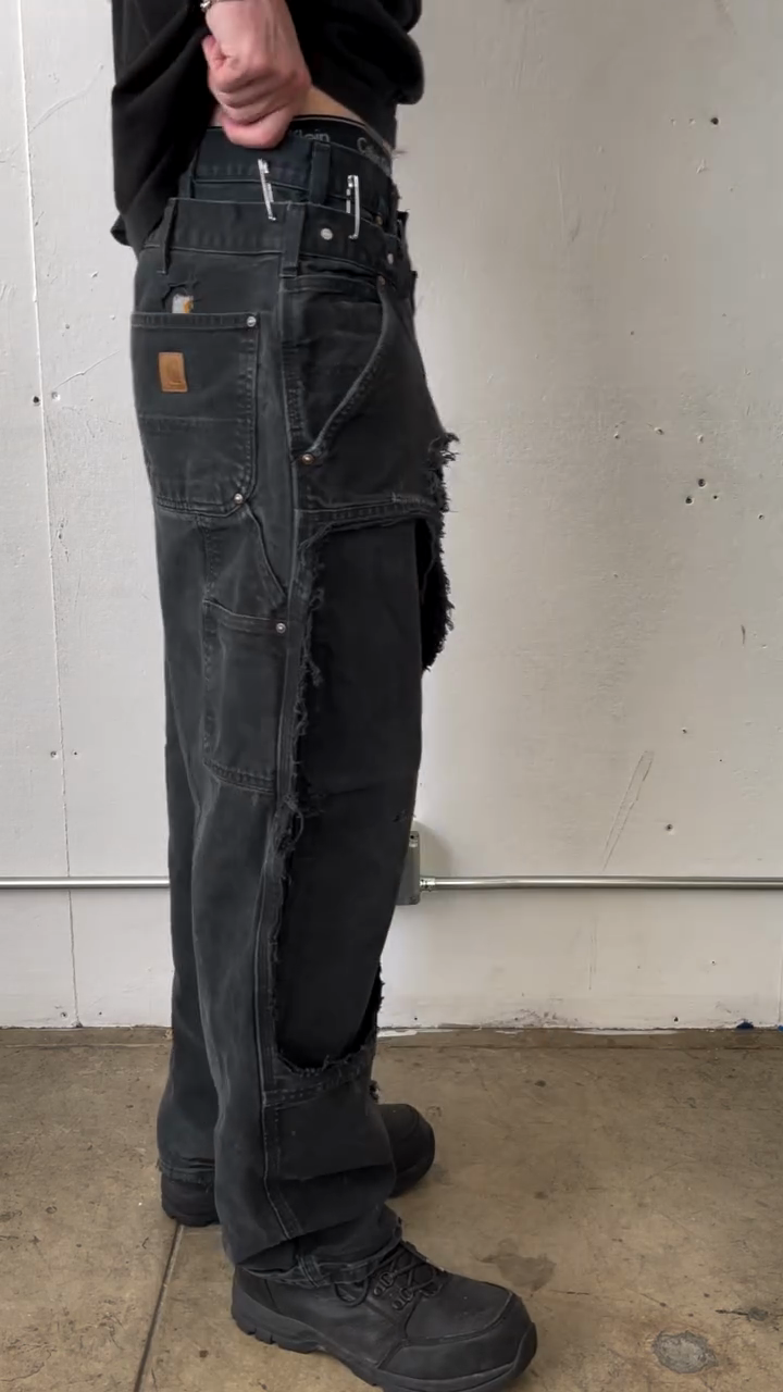 Distressed Double - Waist Black Denim Jeans