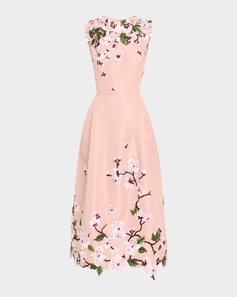 Pink Floral - Embroidered Sleeveless Midi Dress