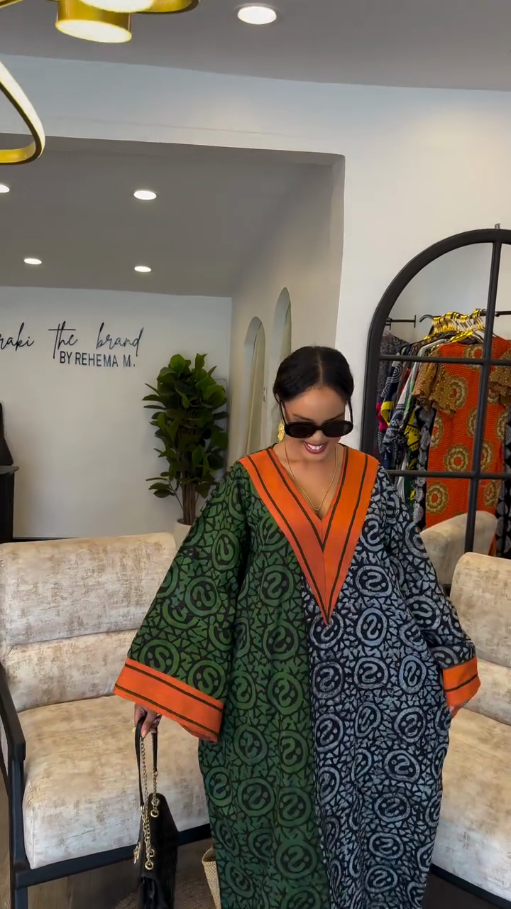 Printed Color - Block Kaftan Dress