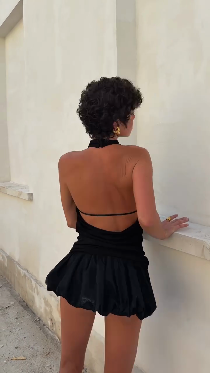 Black Halter Neck Mini Dress