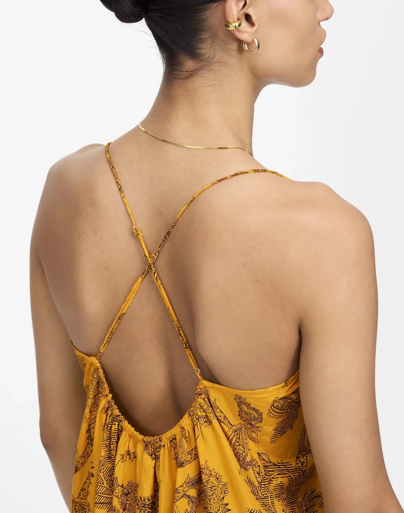 Yellow Floral Print Spaghetti Strap Maxi Dress