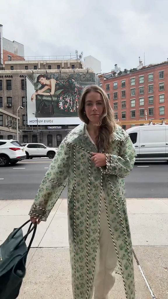 Green Floral - Print Long Coat