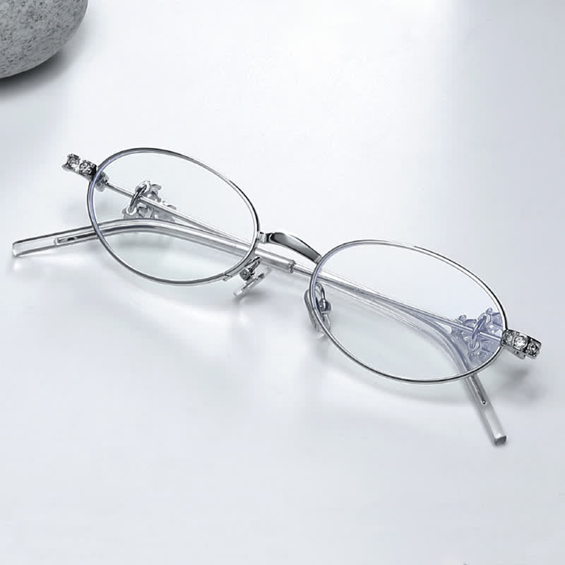 Spykay™ EG26693 Retro Oval Frame Rhinestone Temples Anti-blue Light Glasses