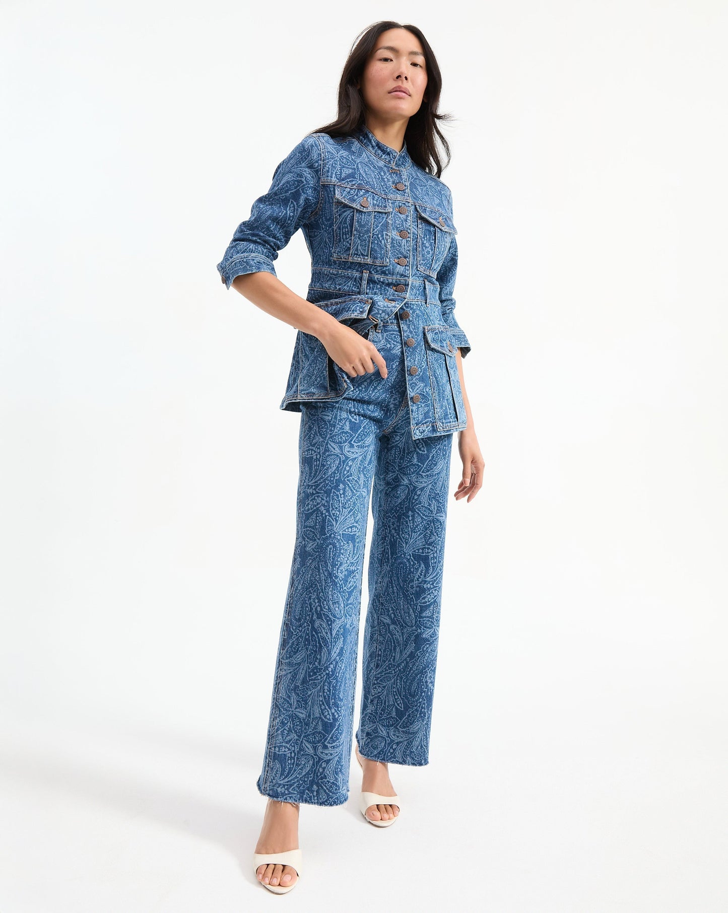 Printed Denim Two - Piece Set