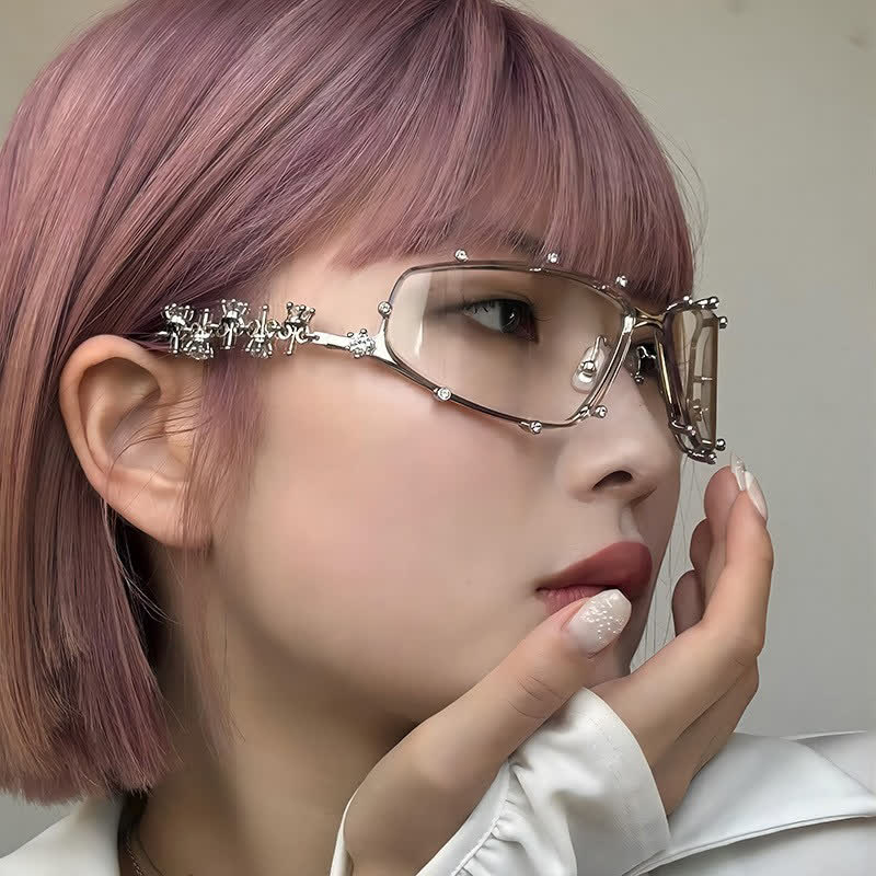 Spykay™ EG26751 Rhinestone Decor Geometric Frame Hipster Y2K Glasses
