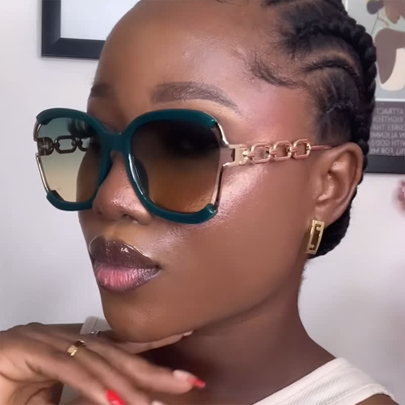 Spykay™ SG60860 Fashion Square Chain Temples Oversized Sunglasses