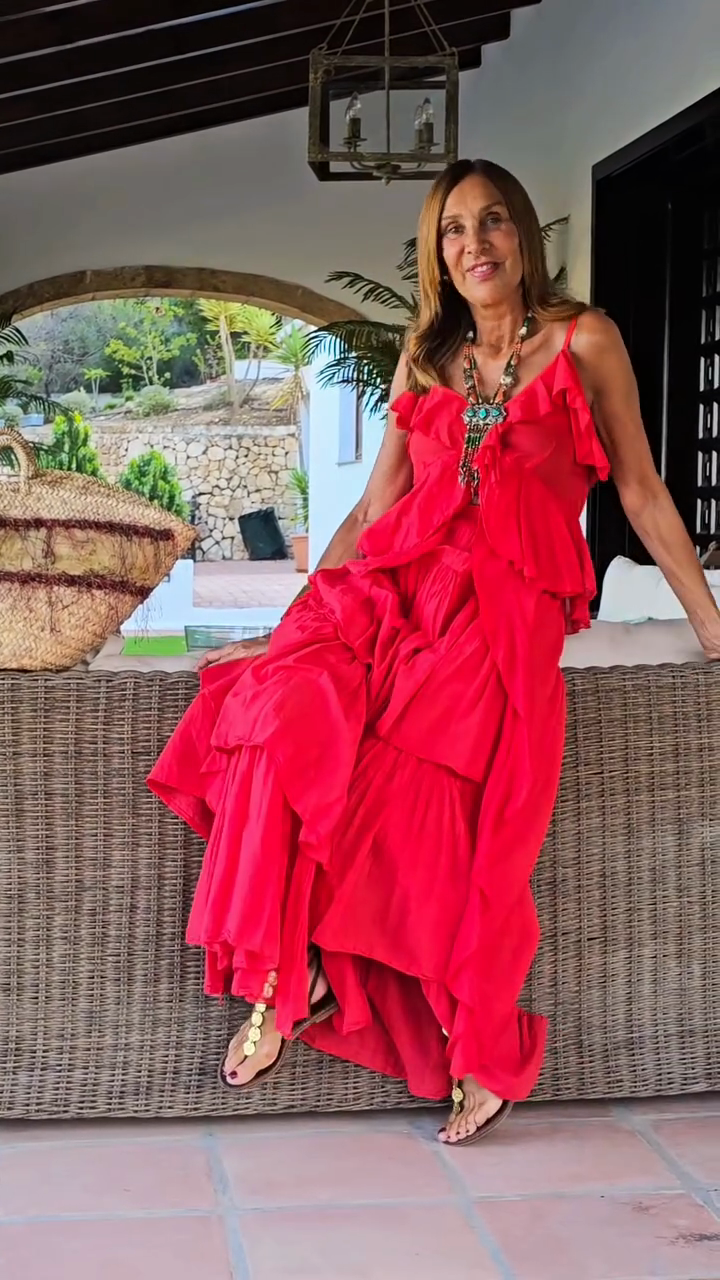 Red Tiered Ruffle Maxi Dress