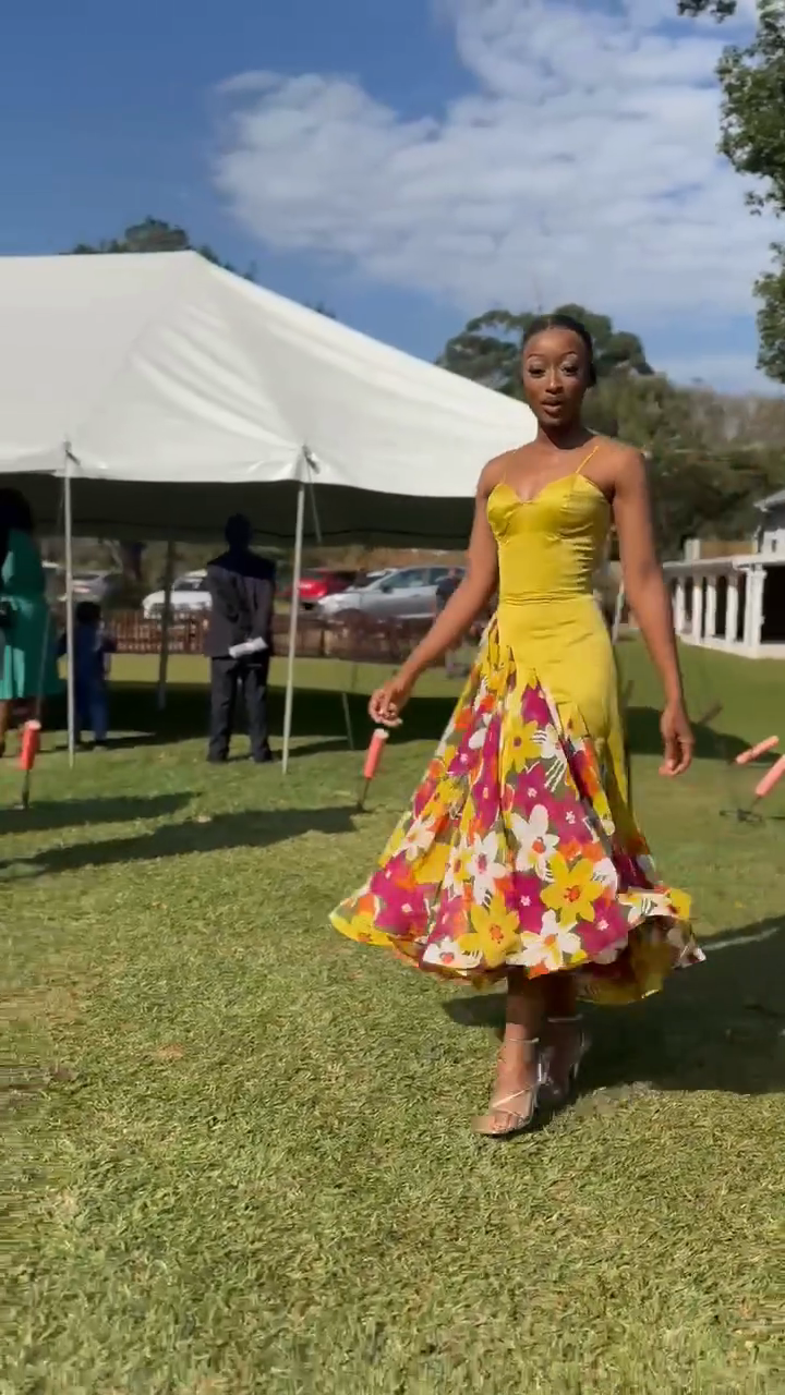 Yellow Floral - Print Midi Dress