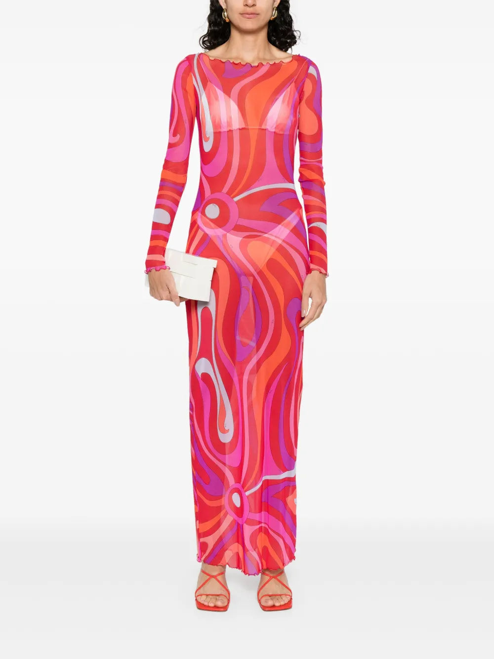 Pink & Orange Swirl Mesh Maxi Dress